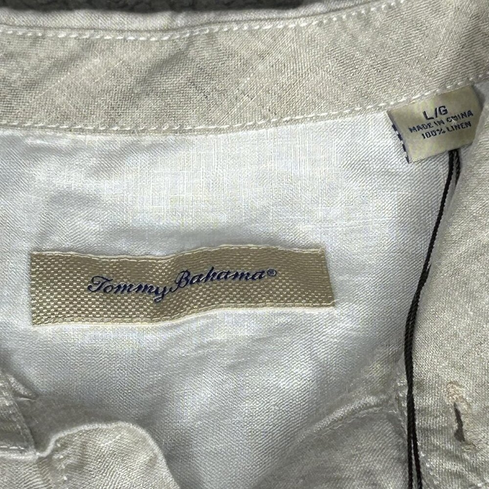 Tommy Bahama Shirt Mens L Beige Natural Linen Short Sleeve Button Up Camp Casual - Picture 3 of 11